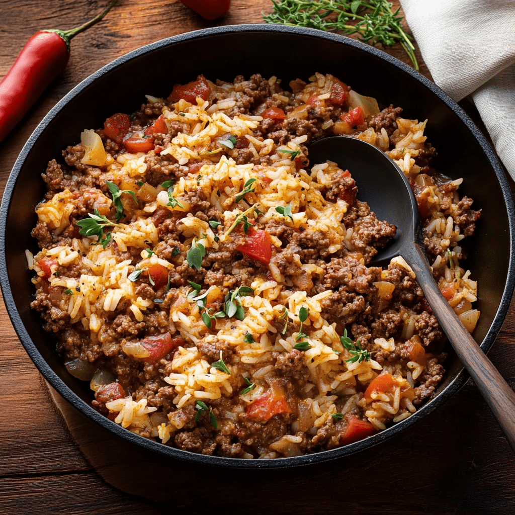 Ground Beef and Rice Recipes:Easy, Cheesy, and Full of Flavor 7 Ground beef and rice recipes skillet