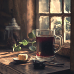 Butter and prune juice on a kitchen table