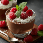 Cottage cheese chocolate mousse with berries in a dessert cup