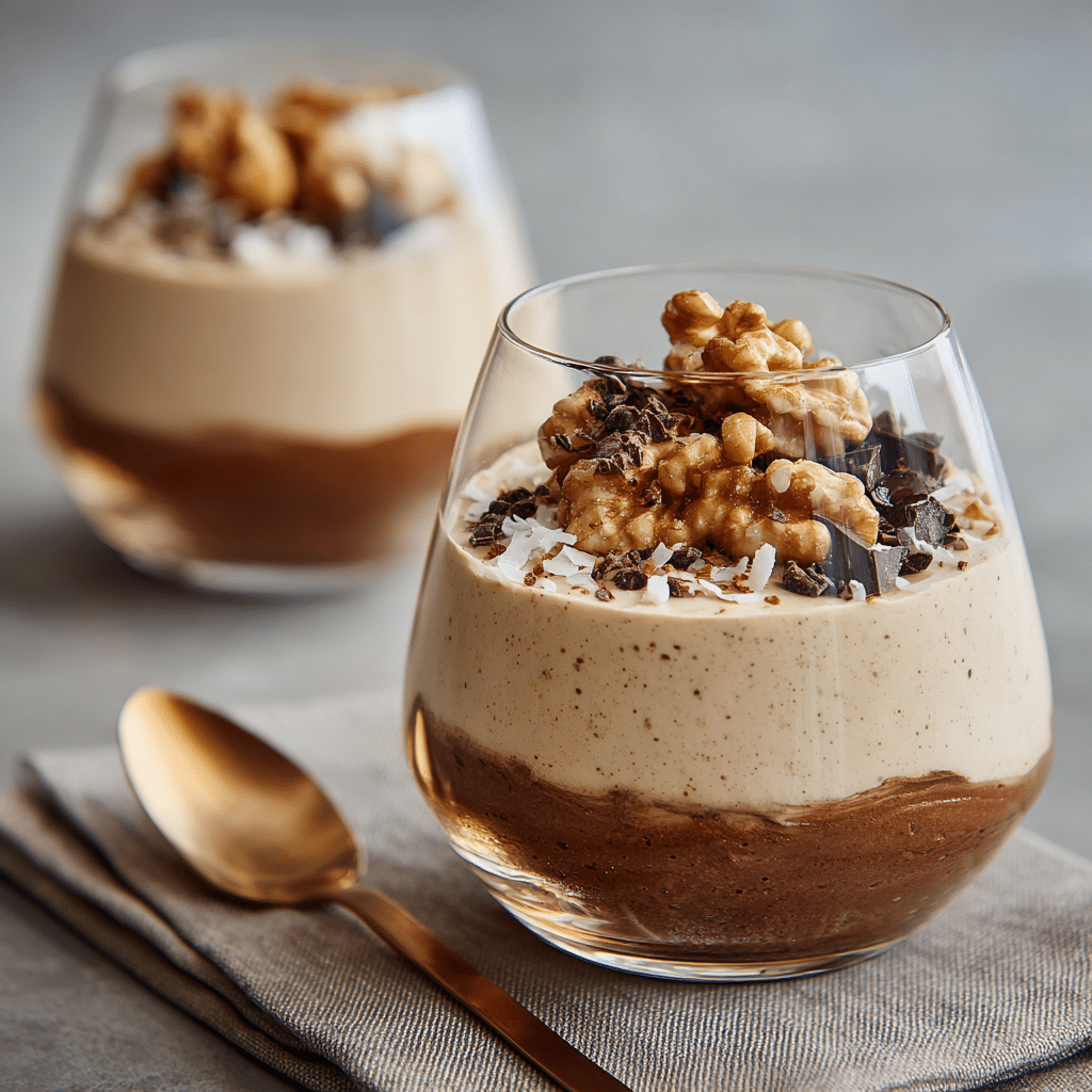 Cottage Cheese Chocolate Mousse – The Ultimate Healthy Dessert Hack 8 Topped cottage cheese chocolate mousse with nuts and coconut.