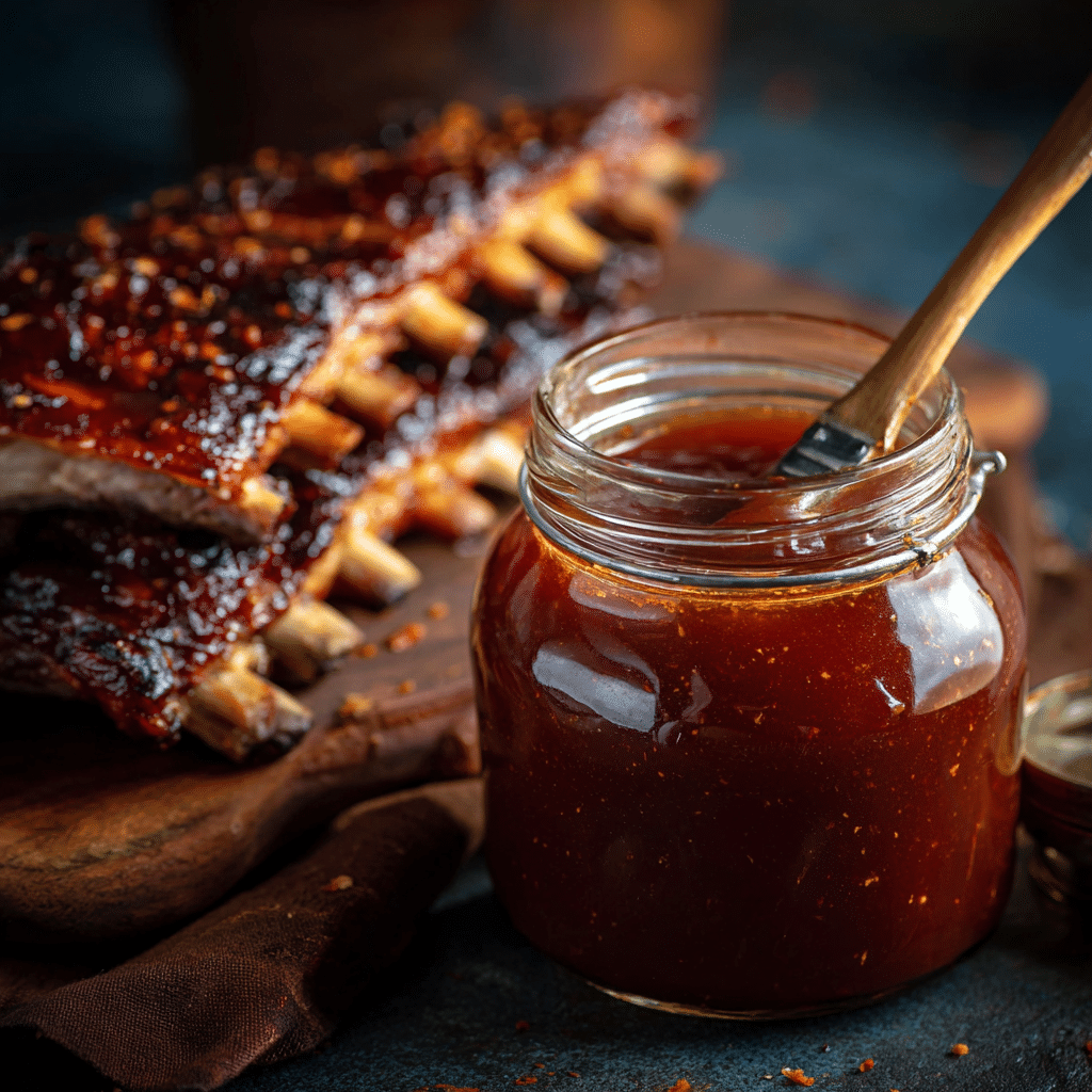 Hickory Smoked BBQ – The Ultimate Guide to Flavor, Techniques, and Recipes 7 Hickory smoked BBQ sauce next to brushed ribs