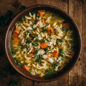 "A warm bowl of homemade Crockpot Chicken Noodle Soup"
