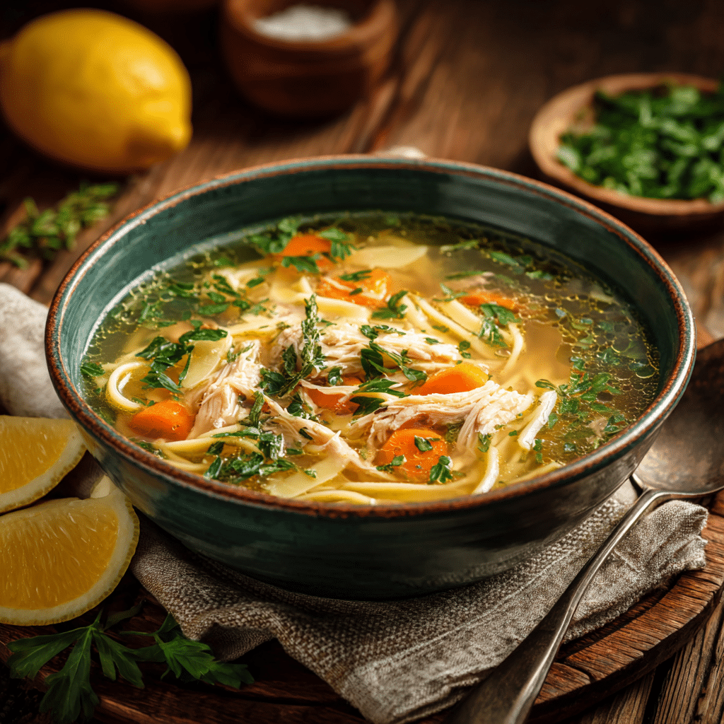 Crockpot Chicken Noodle Soup 7 "Served Crockpot Chicken Noodle Soup with lemon"
