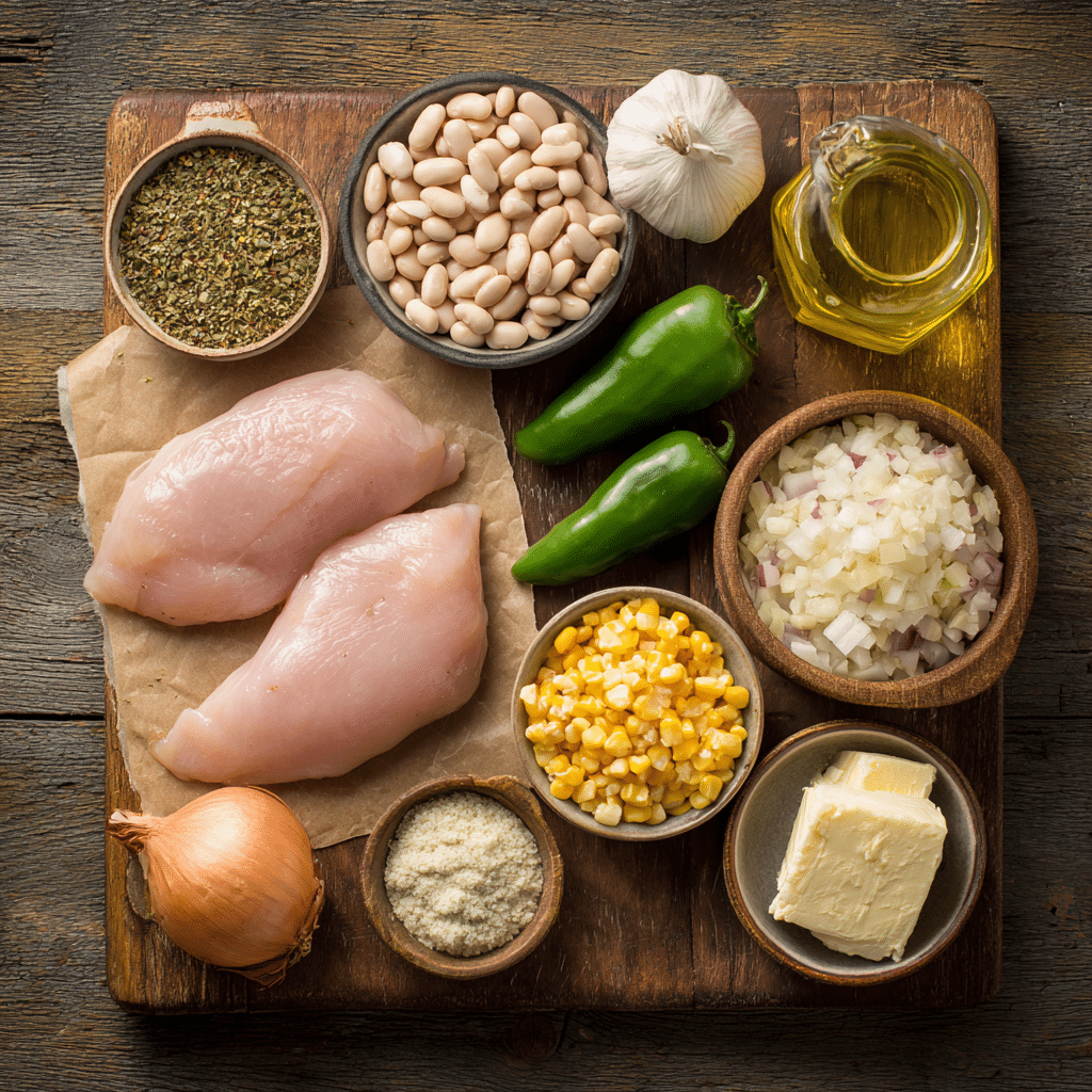 Ingredients for crockpot white chicken chili recipe
