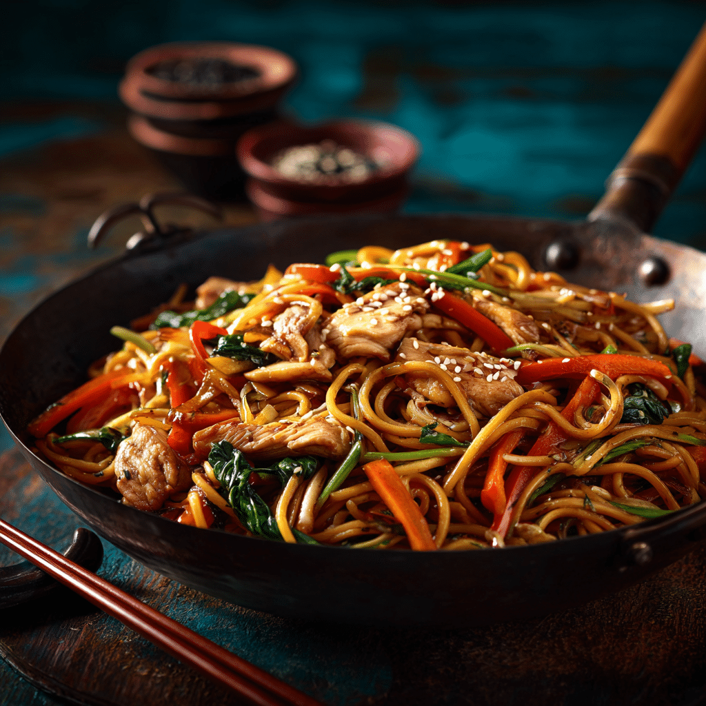 u3873878526 Chicken Lo Mein in a wok glossy noodles colorful fefc2d36 ed14 48a8 be26 bbae7a956442 2